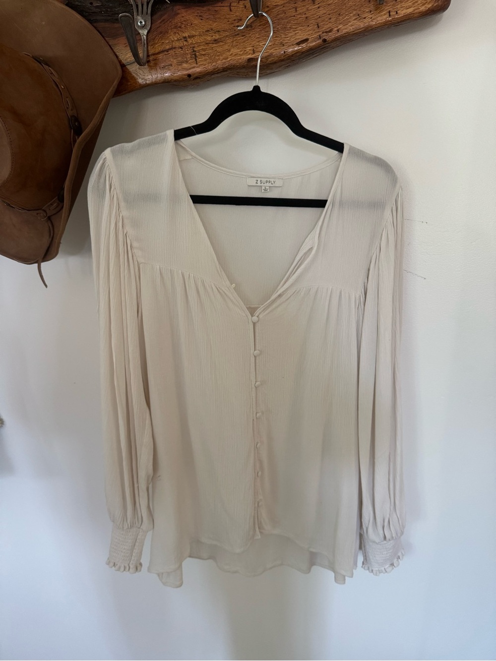 Z Supply Cream Button-Front V-Neck Blouse